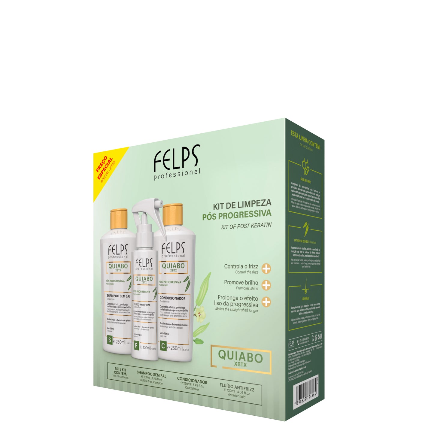 Felps Professional Quiabo XBTX Post Keratin Kit | Frizz Control & Shine | 3-in-1 Set