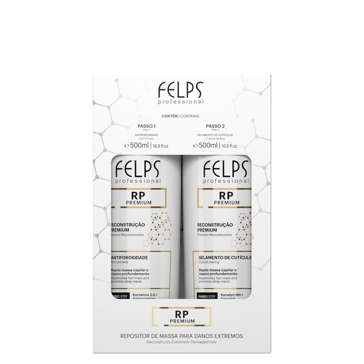 Felps Professional RP Premium Reconstruction Kit | Step 1 & 2 | 2x500ml | Deep Repair for Extremely Damaged Hair